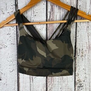 Athleta Run Free Asymmetrical Strappy Sports Bra Deep Leaf Camouflage Size Small
